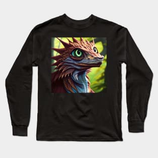 Baby Blue and Red Dragon with Big Green Eyes in Jungle Long Sleeve T-Shirt